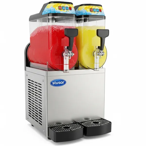 Slush ice-maskine med farverige drinks til fest i Esbjerg